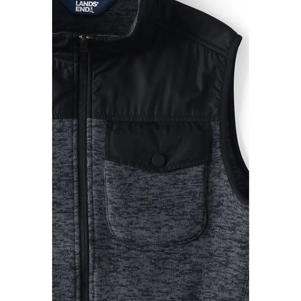 NEW Lands End‎ Mens Hybrid Sweater Fleece Vest Dark Charcoal Heather Large 42-44